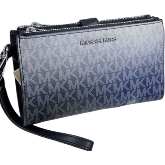 Michael Kors Jet Set Travel Double Zip Wristlet Wallet MK Logo Black Multi - Picture 1 of 7